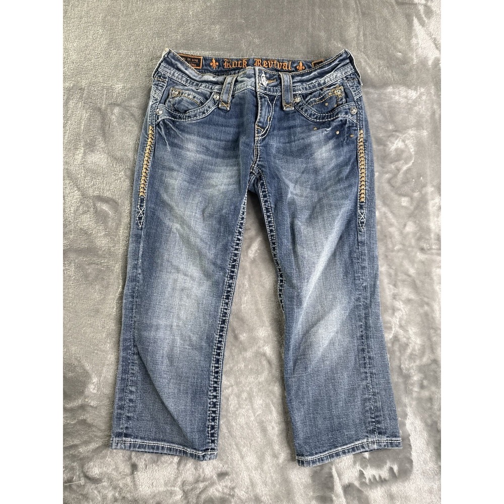 ROCK REVIVAL Johanna Capri Crop Jeans Women 27x18.5 Y2K Pockets Distressed